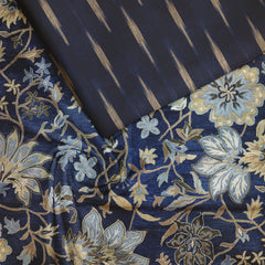 Blue branches Tussar Silk Fabric Unstitched Suit Set