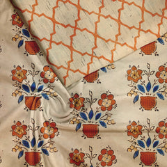 Porcelain flowers Satin Linen Unstitched Suit Set