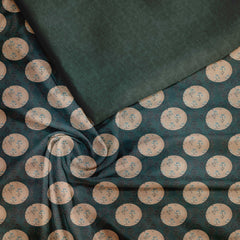 Green Calico Polka Dot Tussar Silk Fabric unstitch suit set