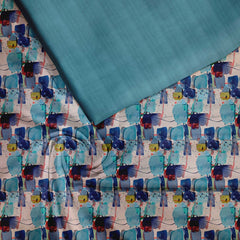 Blue & Yellow Brush Strokes Tussar Silk  Fabric unstitch suit set