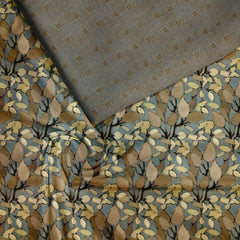 Brown & Grey Botanical Tussar Silk Fabric unstitch suit set