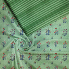 Green Mughal Floweret Tussar Silk Fabric unstitch suit set