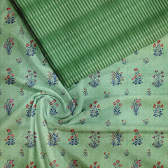 Green Mughal Floweret Silk Satin Fabric unstitch suit set