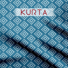 Blue Square Blocks Tussar Silk Fabric unstitch suit set