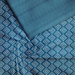 Blue Square Blocks Satin Linen Fabric unstitch suit set