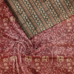 Red Elephant Botanical Tussar Silk Fabric unstitch suit set