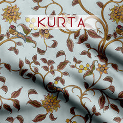 Azure Flora Kalamkari Silk Satin Fabric unstitch suit set