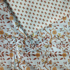 Azure Flora Kalamkari  Tussar Silk Fabric unstitch suit set