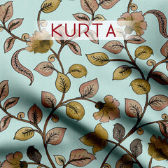 Dried Leaves Kalamkari Silk Satin Fabric unstitch suit set