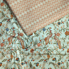 Peacock Paradise Kalamkari Silk Satin Fabric unstitch suit set