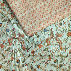 Peacock Paradise Kalamkari Satin Linen Fabric unstitch suit set