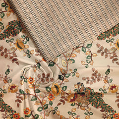 Coral Peacock Garden Satin Linen Fabric unstitch suit set