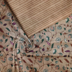 Brown Verdant tendrils Kalamkari Tussar Silk Fabric unstitch suit set