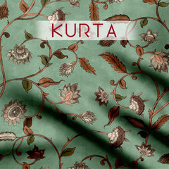 Green Verdant tendrils Kalamkari Satin Linen Fabric unstitch suit set