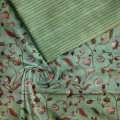 Green Verdant tendrils Kalamkari Tussar Silk Fabric unstitch suit set