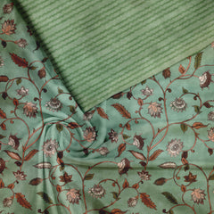 Green Verdant tendrils Kalamkari Silk Satin Fabric unstitch suit set