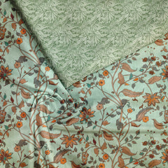 Teal Brazen Floret Silk Satin Fabric unstitch suit set