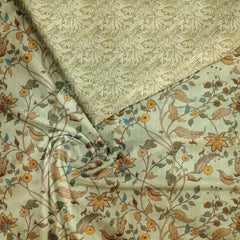 Green Brazen Floret Silk Satin Fabric unstitch suit set