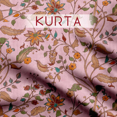 Pink Brazen Floret Tussar Silk Fabric unstitch suit set