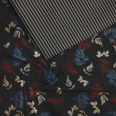 Black Maple and Pine Leaves Satin Linen Fabric unstitch suit set