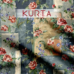 Pastel Blue Floral tiles Tussar Silk Fabric unstitch suit set
