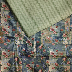 Pastel Blue Floral tiles Tussar Silk Fabric unstitch suit set