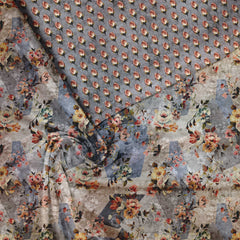 Abrasive Floral Elegance Satin Linen Fabric unstitch suit set