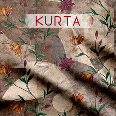 Brown Desert Abstract floral Silk Satin Fabric unstitch suit set