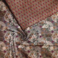 Brown Desert Abstract floral Satin Linen Fabric unstitch suit set