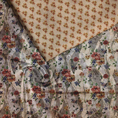 Ecru Desert Floret Satin Linen Fabric unstitch suit set