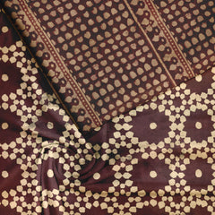 Sepia Moola Batik Silk Satin Fabric unstitch suit set