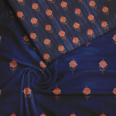 Night Blue Roses Tussar Silk unstitch suit set