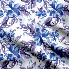 Watercolor Blue Florals Satin Fabric