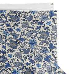 Blue Floral Natural Crepe Fabric