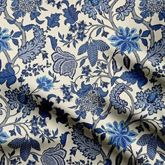 Blue Floral Kalamkari Print Fabric