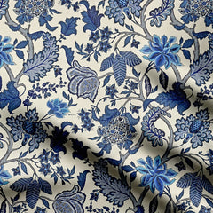 Blue Floral Kalamkari Print Fabric