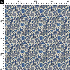 Blue Floral Natural Crepe Fabric