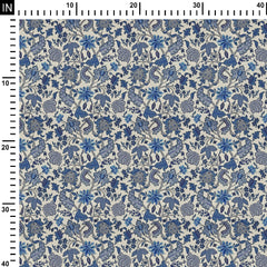 Georgette 1 Meter Blue Floral Print Fabric