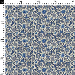 Blue Floral Natural Crepe Fabric