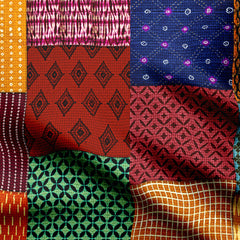 Dola Silk 2 Meters Design Blocks Print Fabric