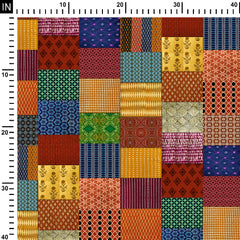 Dola Silk 2 Meters Design Blocks Print Fabric