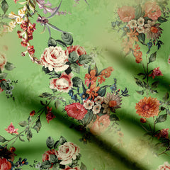 Dola silk 1 Meter Floral On Green Print Fabric