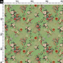 Dola silk 1 Meter Floral On Green Print Fabric