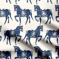 Georgette 3 Meters Blue Horse Que Print Fabric