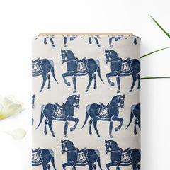 Georgette 3 Meters Blue Horse Que Print Fabric