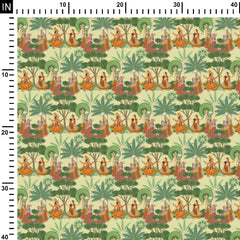 Natural Crepe 2 Meters Raas Leela Light Green Print Fabric