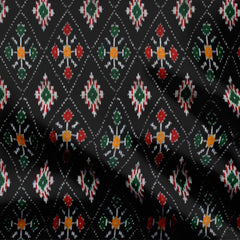 Rayon 1 Meter Black Rohombus Ikat Print Fabric