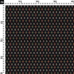 Rayon 1 Meter Black Rohombus Ikat Print Fabric