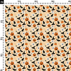 Cotton 1 Meter Spooky Halloween Autumn Print Fabric