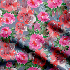 Cotton 1 Meter Peonies Grey Print Fabric